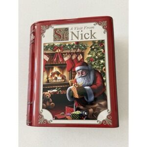 Harry London Tins St. Nick Christmas Story Book Embossed Red